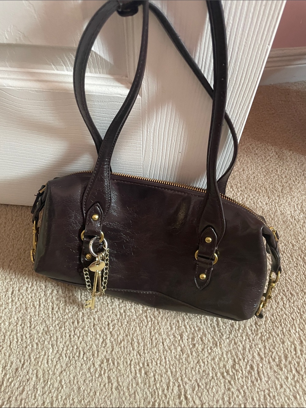 Zara Dark Brown Shoulder Bag with Gold Hardware